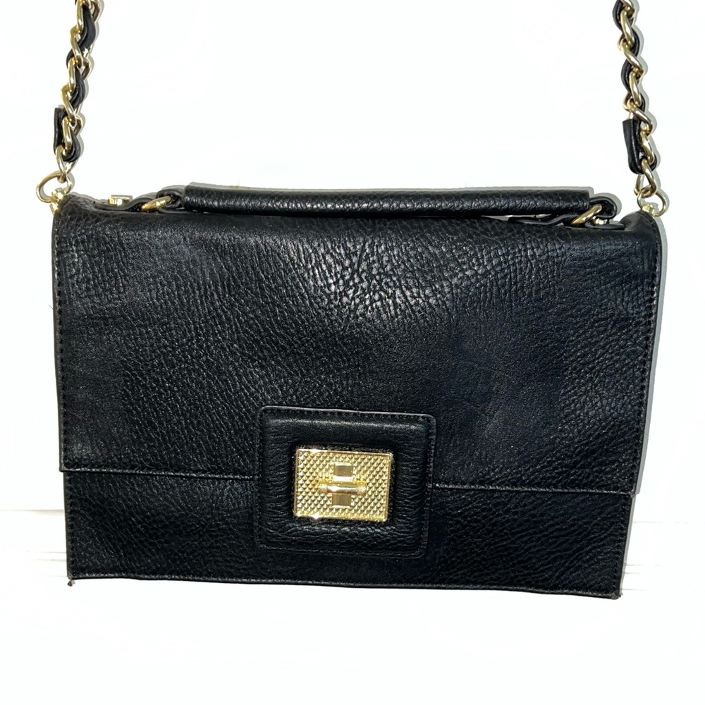 Olivia + Joy Black Faux Leather Clutch with Long Chain Strap